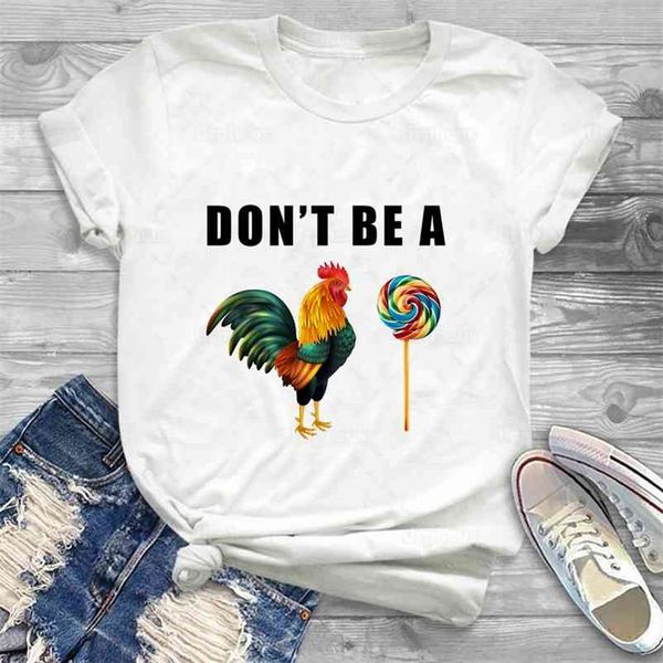 

dont be a cock sucker shirt sarcastic humor lollipop rooster tshirt animal graphic funny tees 100% cotton 210401, White