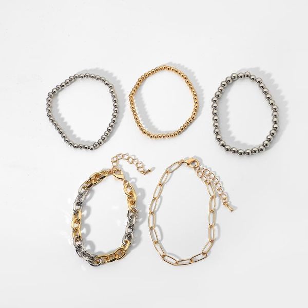 

link, chain 5pcs/set punk hip hop style cuban bead color contrast bracelets for women link hand chunky sets, Black