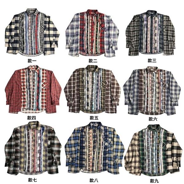 

womens mens designer t s plaid needles vintage splice washed retro fashion brand high street casual loose shirt long sleeve, White;black