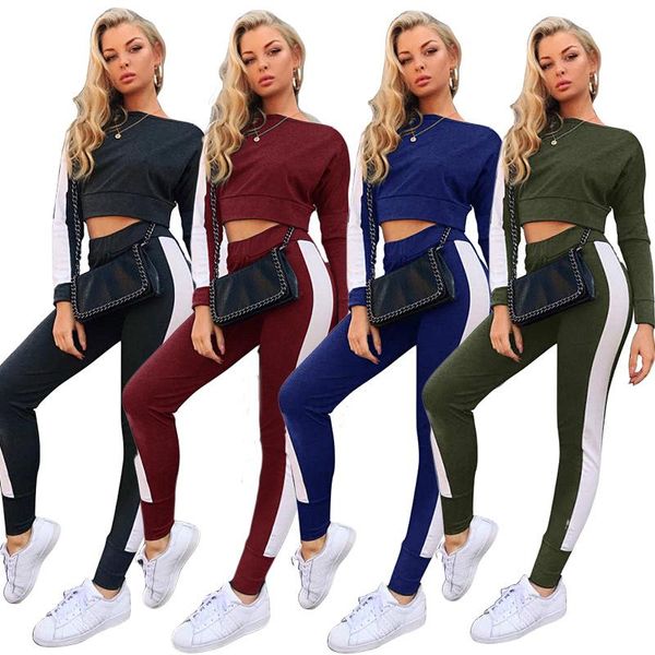 

two piece dress 2021 explosive european and american sports women's casual stitching suit two-piece, White