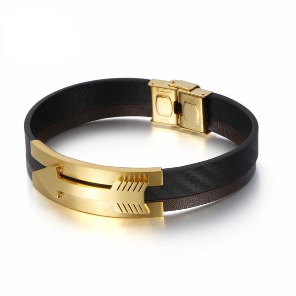

tennis haolynjoy 23cm stainless steel gold arrow charm bracelet men's rope chain leather homme jewelry accessories, Golden;silver
