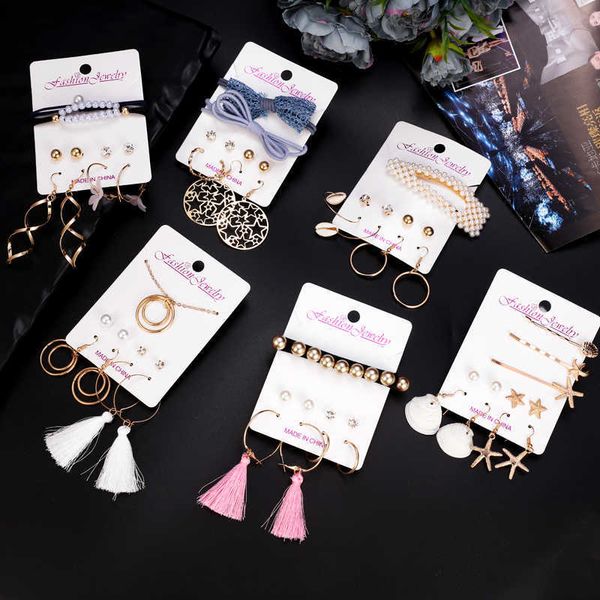 

jewelry sets luxury designer bracelet vintage set for women girl bohemian hair clips pins simulated pearl earrings gold jewellery brincos, Black