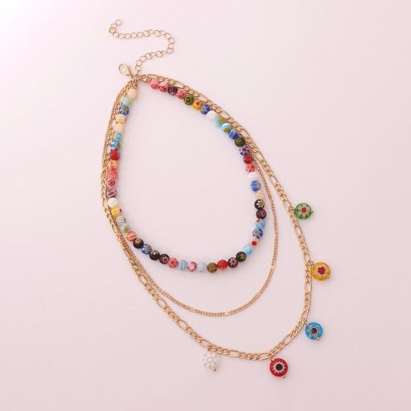 

chains necklaces woman bead necklace jewellery ladies geometric lovers gold color trendy cute alloy multilayer colorful halskette, Silver