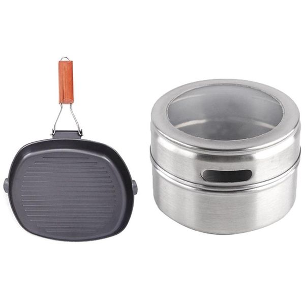 

pcs 20 cm non-stick frying pan & 1 set magnetic spice jars container pans