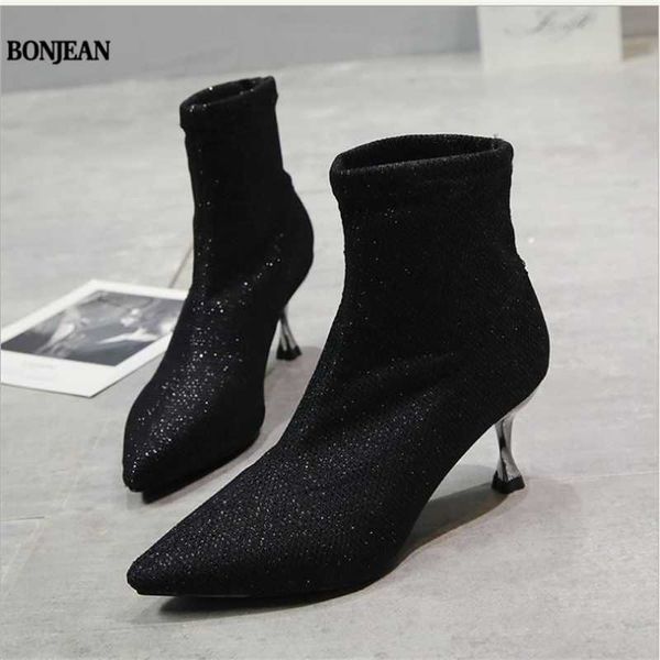 

boots 2021 autumn/winter with pointed toe, thin heels and high bonjean, Black
