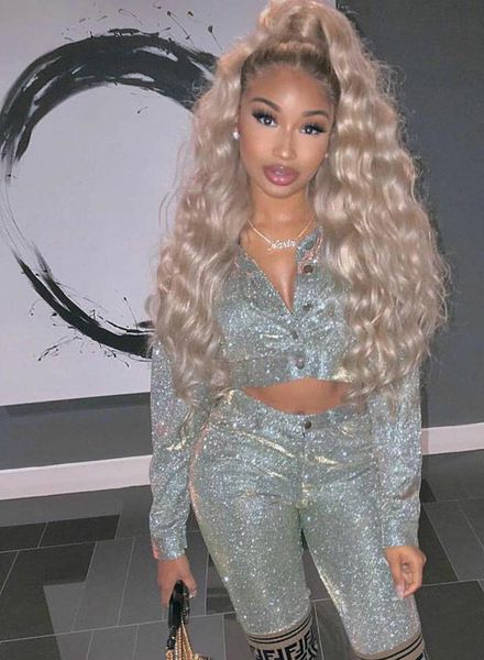 

felyn ins internet celebrity women tracksuits famous 2 pcs set solid sparkly turn down collar blouse pant party outfit, Gray