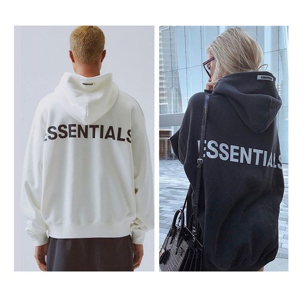 

fear of god fog essentials men's hoodie reflective letters and printed pullover long sleeved v neck street fashion men's sweater h, Black