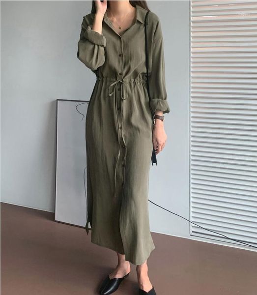 

women shirt dress solid multi colors casual oversize lace up long loose sleeve vintage 901b dresses, Black;gray