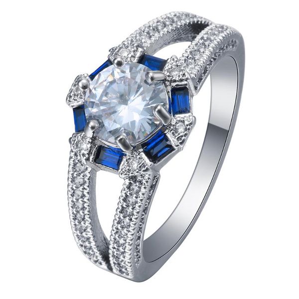 

wedding rings ufooro chinese tradional gossip silver color jewelry band classic hollow royal blue rectangle cubic zircon women ring, Slivery;golden