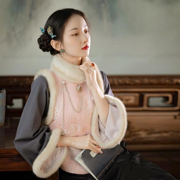 

ethnic clothing chinese style fake two pieces tang suit short coats women hanfu vintage traditional warm jacket oriental cheongsam, Red