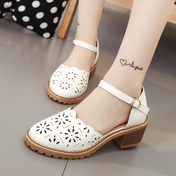 

dress shoes sandals female 2021 summer buckle thick heel hollow-carved casual women's comfortbale ankle strap vintage fashion elegance, Black