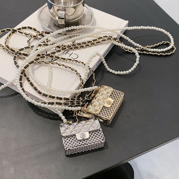 

new women's bags 2021 new bags small net red same metal waist small fragrance mini lingge pearl chain hanging neck earphone bag female