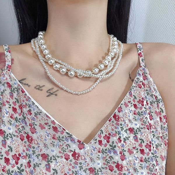 

chokers 2021 french multilayer pearl necklace korean style clavicle chain, Golden;silver