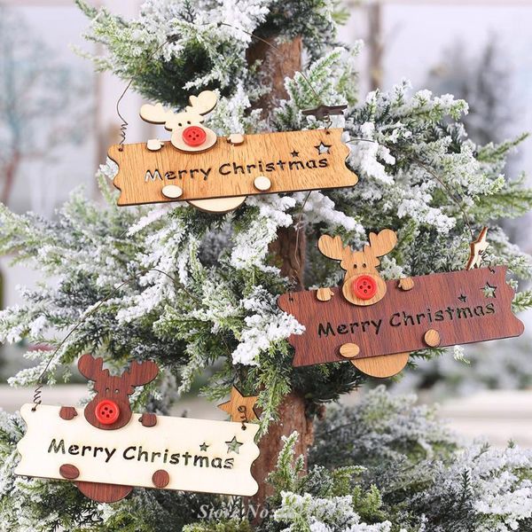 

christmas decorations hollow letter elk wooden pendant card ornament tree year home decor