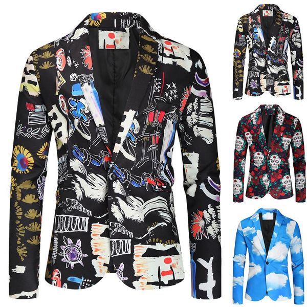 

men's suits & blazers 3d printed blazer turn down collar single jacket casual fashion autumn winter vintage clothing, White;black