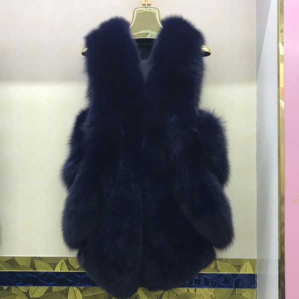 

women's fur & faux selling 100% real vest coat winter warm jacket natural women 2021 luxury fashion outerwear, Black