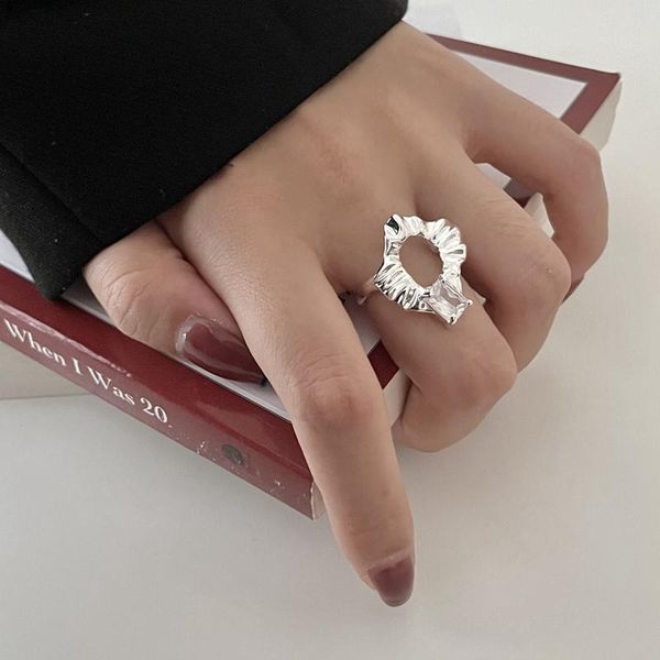 

cluster rings silvology 925 sterling silver irregular zirconia for women openwork texture exaggerate korea wide statement jewelry, Golden;silver