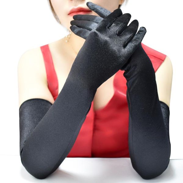 

five fingers gloves fashion women' long satin black white red ladies girls party prom dance performance accessories, Blue;gray
