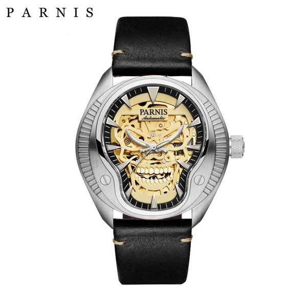 

wristwatches fashion mechanical automatic watches 2021 designer skull skeleton watch luminous dial sapphire crystal men gift, Slivery;brown