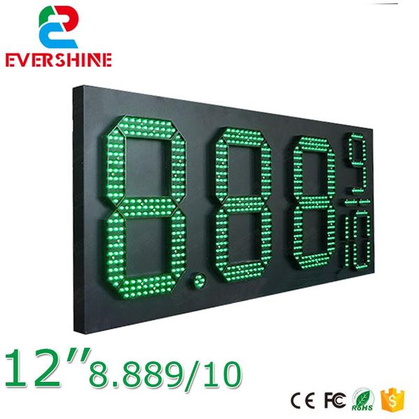 

8889/10 front access green color 12 inch outdoor high brightness waterproof 7 segment digital led gas oil station price sign modules