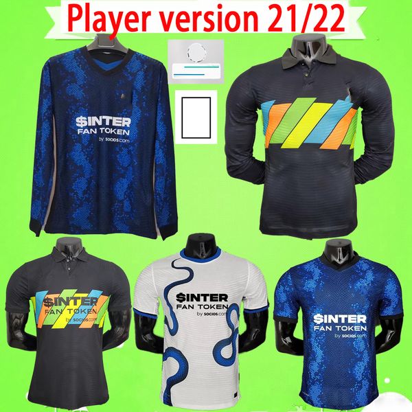 

long sleeve full player version 2021 2022 soccer jerseys vidal eriksen lautaro milan alexis barella de vrij hakimi lukaku 21 22 mens kit foo, Black;yellow