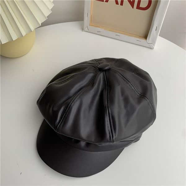 

berets internet red korean version of the japanese retro pu skin star anise beret, Blue;gray