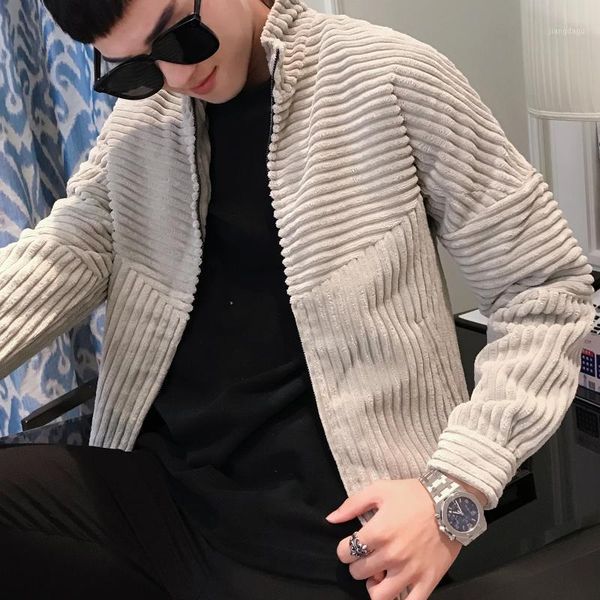 

spring 2021 corduroy jacket men's fashion gray embroidery vintage bomber club outfit men brand male jackets, Black;brown