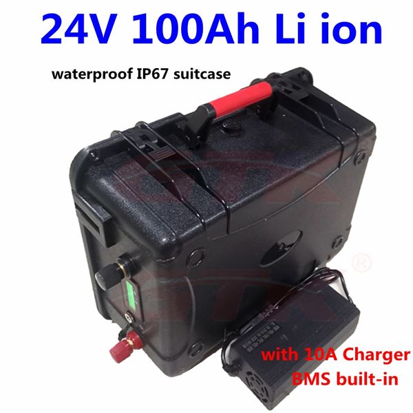 Bateria do íon do lítio de 24V 100AH ​​BMS 3s com a exposição da porcentagem da tensão para o motor de pesca de 2500W 2000W trolling motor + 10a carregador