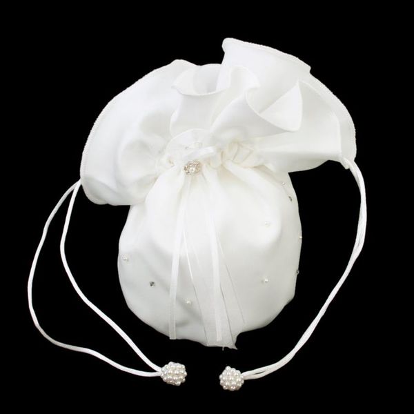 

gift wrap bridal wedding white pearl satin pouch flower bag handbag gifts