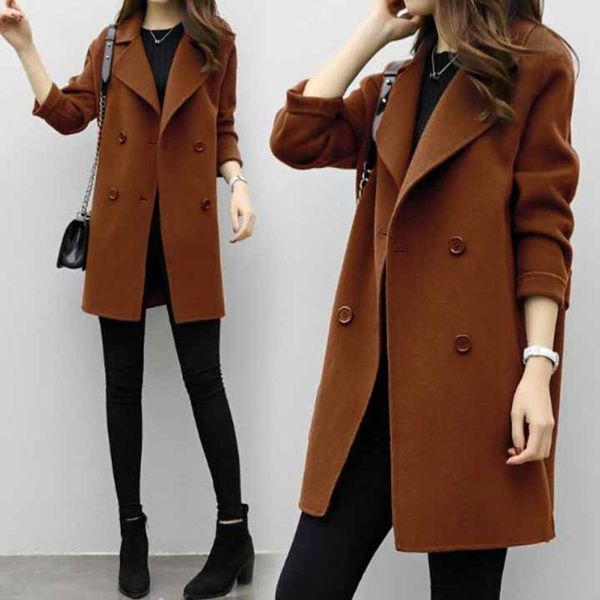 

women's trench coats 2021 elegant women lapel long sleeve coat turn down collar slim double breasted ol female overcoat, Tan;black