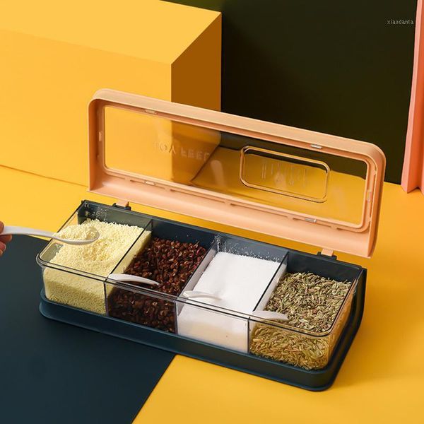 

storage bottles & jars 045 nordic rectangle transparent visible dustproof seasoning box with 4 spoons lid case kitchen tool