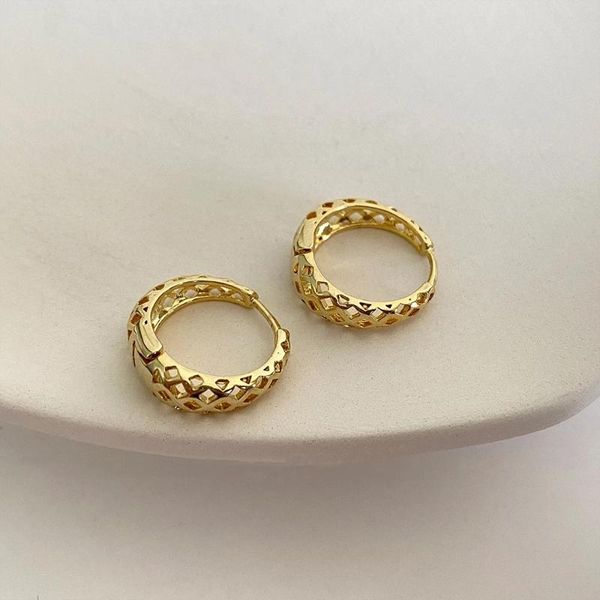 

hoop & huggie ghidbk trendy hollow mesh simple small earrings for women vintage niche design ear buckle round party gifts, Golden;silver