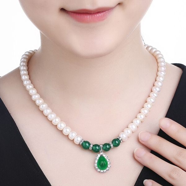 

natural shell pearl plump natural chalcedony necklace mother's day gift set, Black