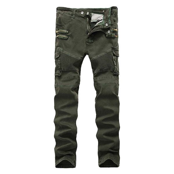 

men's jeans new men biker jeans denim army military uniform fashional draped panelled many pockets pants zipper washed high qualit, Blue