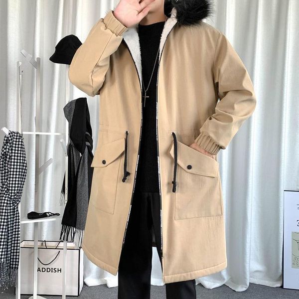 

men's trench coats and women's windbreaker medium length plush overcoat f659-p115, Tan;black
