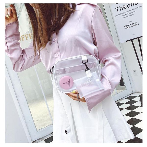 

cosmetic bags & cases casual pvc transparent shoulder bag fashion clear woman cross-body jelly small phone with card holder wide straps flap