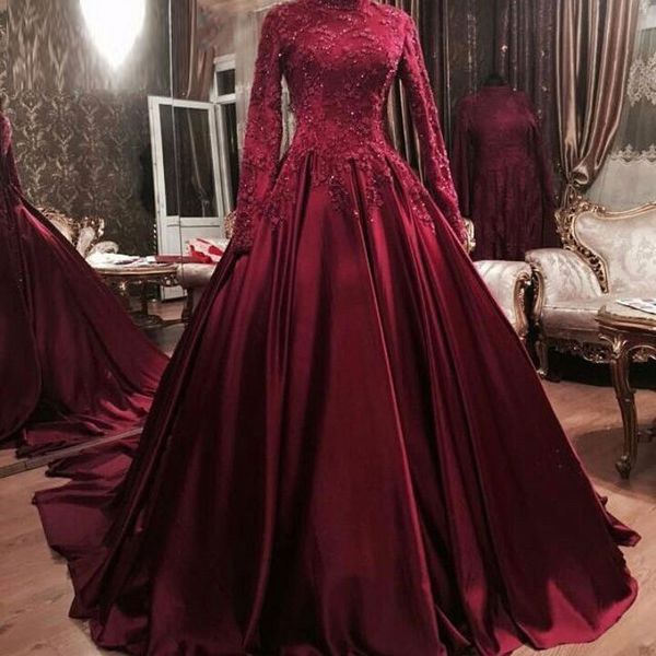

2021 high neck mermaid prom dresses with detachable train blush red full lace appliqued illusion bodice long sleeevs formal evening gowns, Black