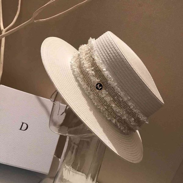 

2021 new flat hat fashion french hepburn straw hats holiday beach sun hat net red spring summer hats children zy, Blue;gray