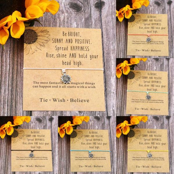 

charm bracelets sunflower bracelet on a 1mm wax cotton cord zinc alloy positive es for women men friendship, Golden;silver