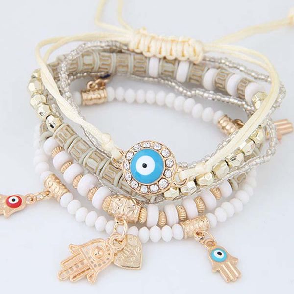 

charm bracelets 6 pcs/set beads strand fatima hand bracelet set for women love heart hamsa jewelry bohemia braclets 2021, Golden;silver