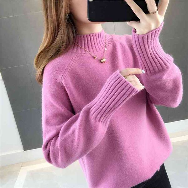 

autumn and winter turtleneck sweater women lazy wind pullover loose long-sleeved solid color knitted bottoming 210427, White;black
