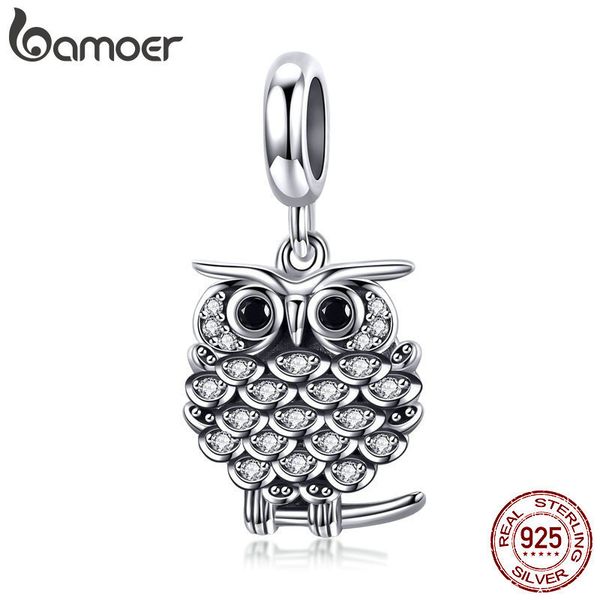 

bamoer authentic 925 sterling silver crystal owl lovely animal shape beads charm fit bracelet & bangles jewelry making scc949, Bronze;silver