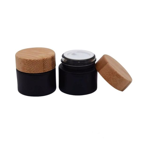 

storage bottles & jars factory wholesale price 360pcsmatte black cosmetic cream jar with bamboo lid glass empty bottle skin packaging contai