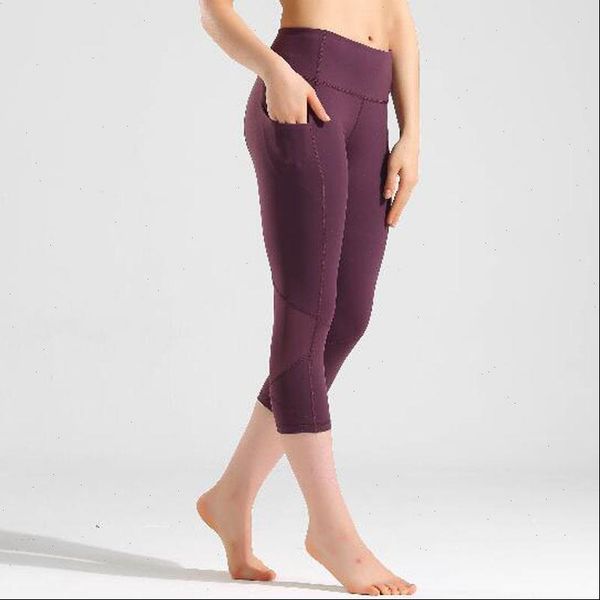 

capris 4 way stretch fabricl women leggings pant gym mesh splice, Black