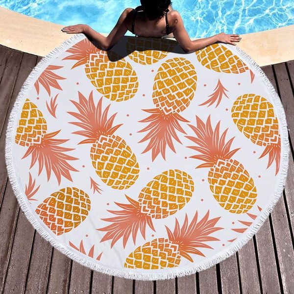 

towel lannidaa yellow pineapple 3d printed round beach with tassels circle 150cm large bath towels mat microfiber