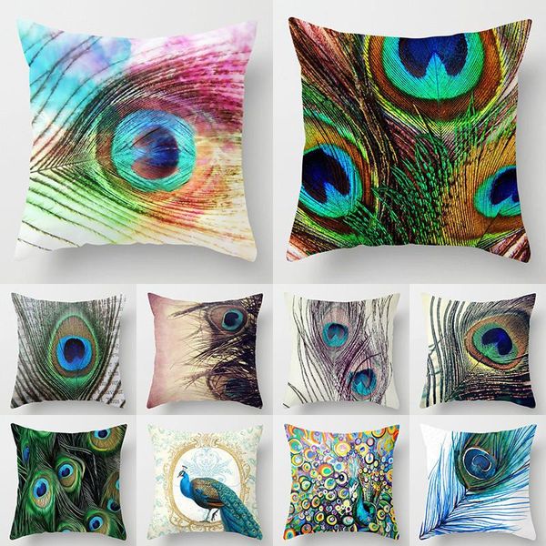 

cushion/decorative pillow 1pcs colorful peacock feather polyester cushion cover decorative for sofa seat car waist cojines home decor 45*45c
