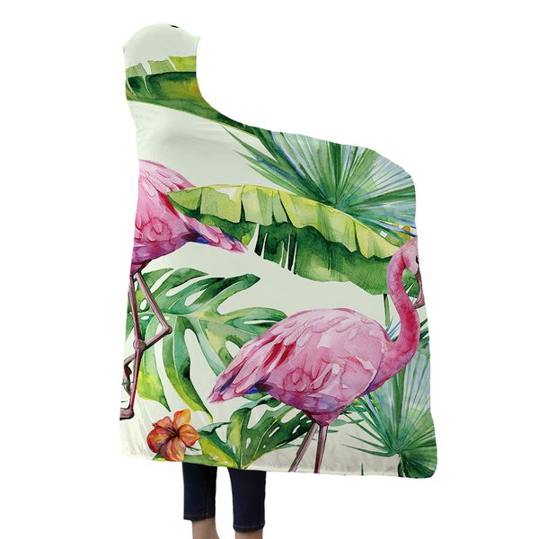 

child adults flamingo blanket fleece home warm flamingos printed hooded blankets wearable children kids gift