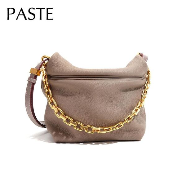 

evening bags ivory soft cowhide leather women shoulder bag small niche design gold chain cloud dumpling clip purse female crossbody