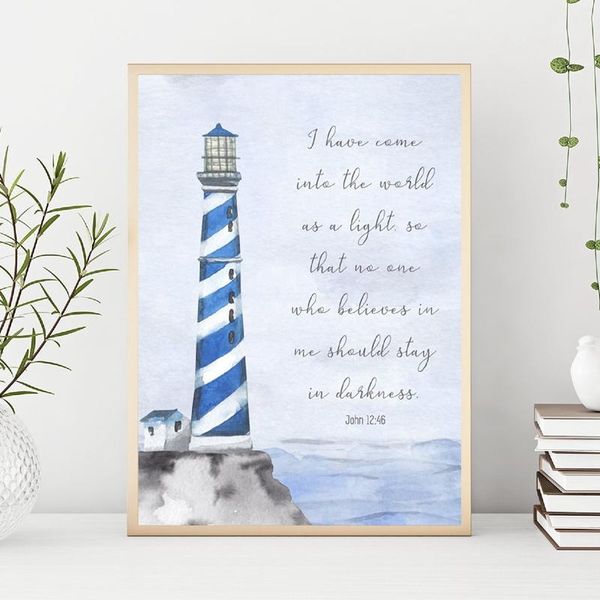 

paintings lighthouse print bible verse inspirational quote canvas beach nautical decor christian wall art poster decorationpainting