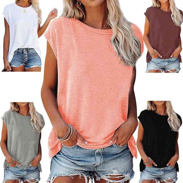 

women's t-shirt 2021 spring and summer round neck loose off shoulder solid color short sleeve j4ru, White